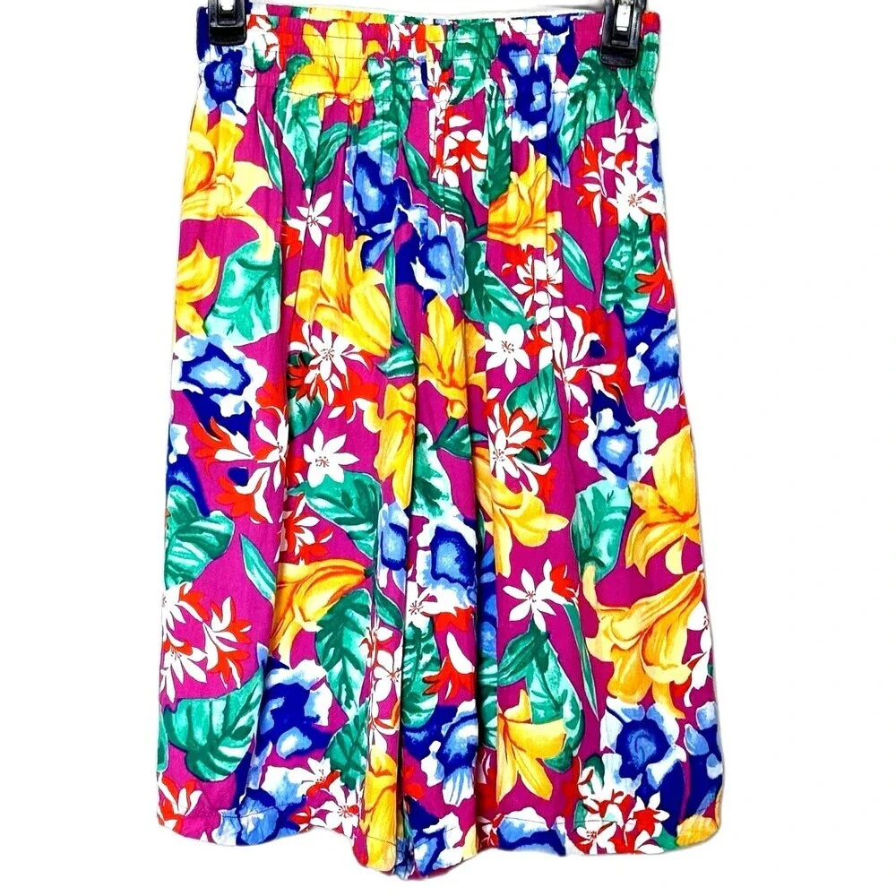 Vintage Counterparts 90s Tropical Floral Skort Small High Waist Rayon Made USA